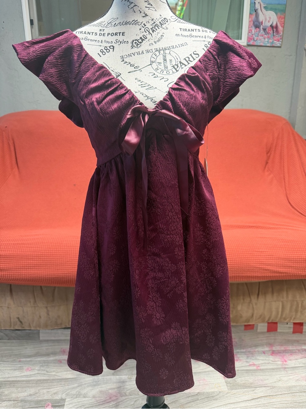 NWT Burgundy Bow-Front Dress
